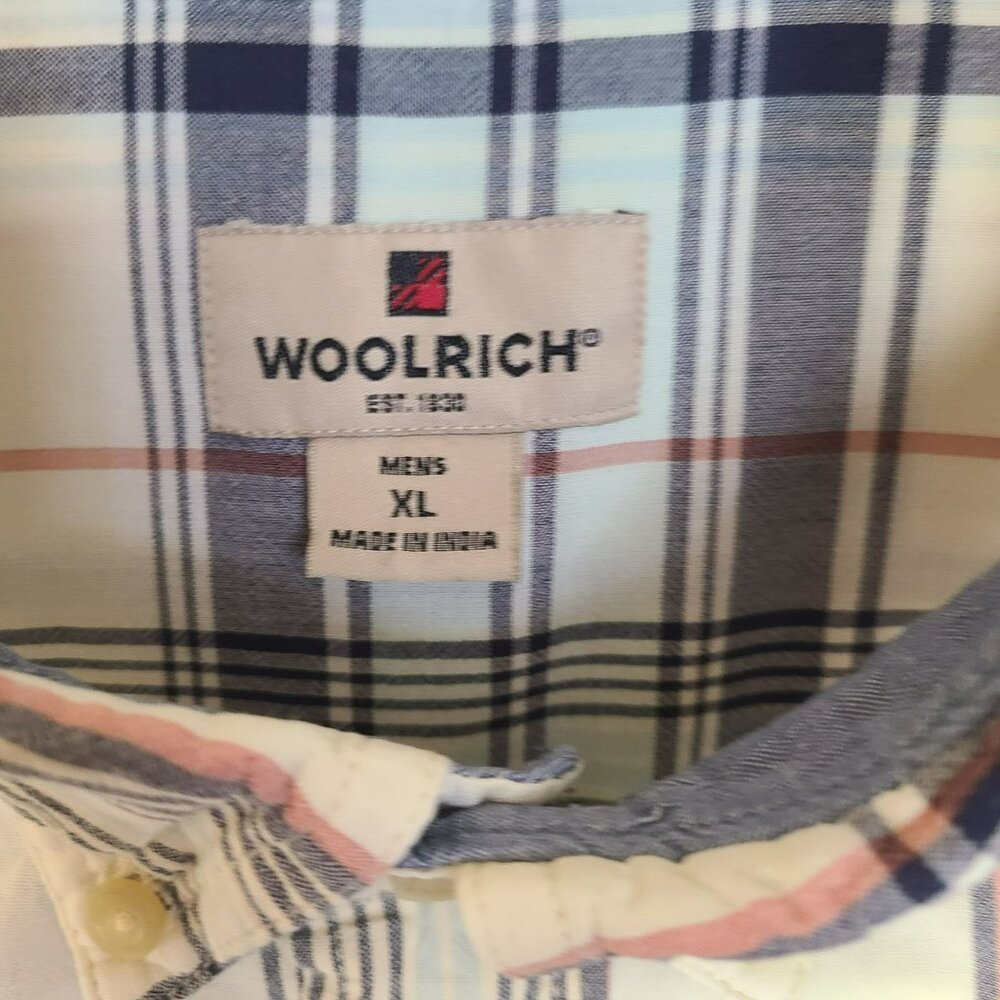 Woolrich Mens XL Plaid Button Down Shirt Short Sleeve Cotton Red Blue Ivory - Picture 5 of 8